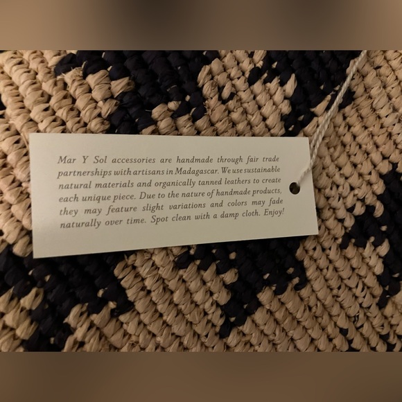 Mar Y Sol NWT Estrella Clutch Crocheted Raffia Bag Navy Star - Picture 5 of 8